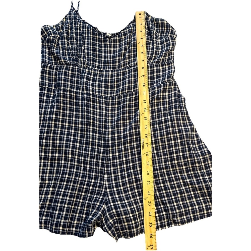 Abercrombie & Fitch Romper Women's Navy Blue Excellent Plaid Tie Strap Large - Picture 3 of 8